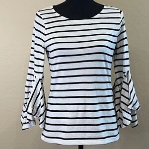 Susina Nordstrom Striped 3/4 Bell Sleeve Top Black and White